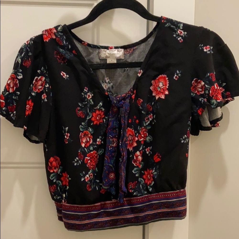 Black crop top with roses